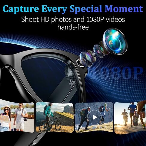 AI Smart Glasses with 8MP Camera, 1080P Video & HD Photo, Bluetooth Audio, AI Voice Assistant, Real-Time Translation, Object Recognition, Noise-Cancel Calls, Photochromic +2 Sunglasses Lenses in Kuwait