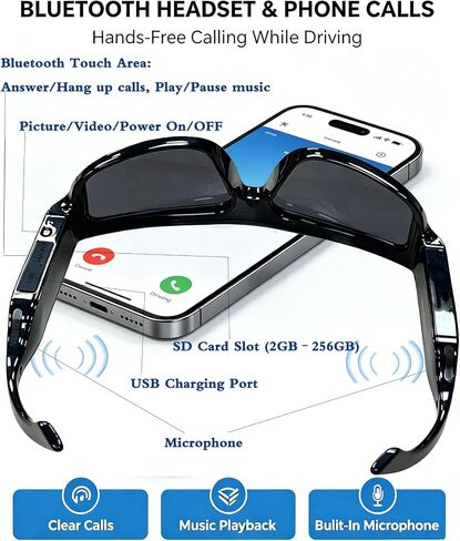 Smart Glasses with Camera Bluetooth Ai Recording Sunglasses for men women | Camera Glasses Video Recording 156 Languages Free Translation wearable tech safety glasses with speakers for Meeting,Travel in Kuwait