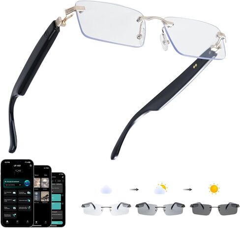 AI Translation Glasses with 164 Languages, Rimless Bluetooth Audio, Gold in Saudi Arabia