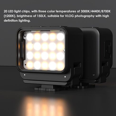 Zunate Magnetic LED Fill Light for Osmo Action 6 Camera, 3 Color Temperatures 20 LEDs Photography Selfie Light with Quick Mount, IPX4, 150Lx Brightness, 4 Dimmable Levels, in Saudi Arabia