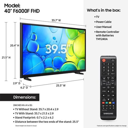 حزمة تلفزيون سامسونج الذكية 40 بوصة بدقة FHD مع كابل HDMI، ضمان CPS لمدة 12 شهرًا in Saudi Arabia
