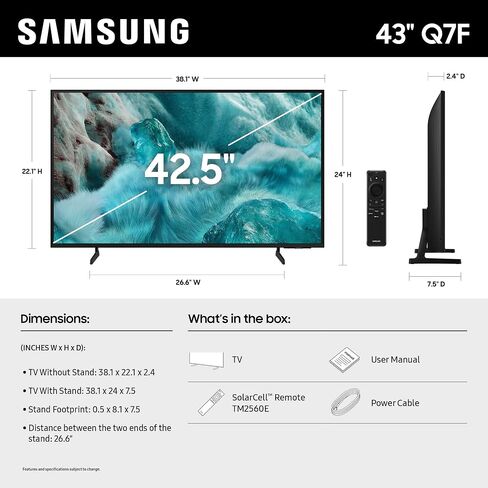 Samsung QN43Q7FAAFXZA 43 Inch QLED Q7F 4K Vision AI Smart TV with a HW-LS60D 2.0 Channel Photo Frame Speaker with Dolby Atmos (2025) in Saudi Arabia
