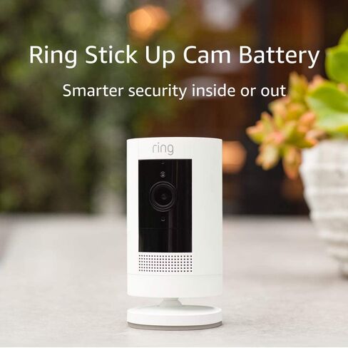 كاميرا Ring Outdoor Cam (كاميرا لاصقة)، كاميرا أمان منزلية أو تجارية مقاومة للطقس، جاهزة للاستخدام في الهواء الطلق، عرض مباشر، رؤية ليلية ملونة، محادثة ثنائية الاتجاه، تنبيهات الحركة، تعمل مع Alexa، أبيض in Saudi Arabia