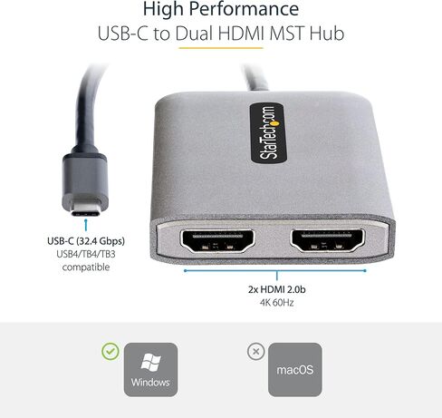 StarTech USB-C Multi-Monitor MST Hub، Dual 4K 60 هرتز HDMI، HDR، Windows فقط in Saudi Arabia
