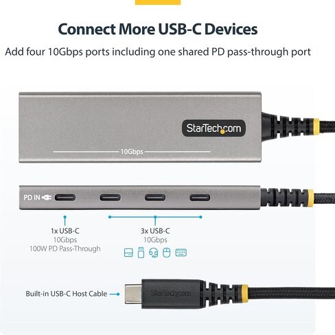موزع StarTech ذو 4 منافذ USB-C بسرعة 10 جيجابت في الثانية مع شحن PD بقوة 100 وات (309B-USBC-HUB) in Saudi Arabia