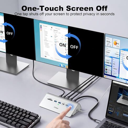 محطة إرساء 3 شاشات، محطة إرساء intpw 13 في 1 USB C مع 8K DP + 2 HDMI 4K@60 هرتز، 10 جيجابت في الثانية USB A/C، 2 PD 45W، RJ45، SD/TF، ​​صوت، محول 65 واط + كابل 4FT، محطة إرساء كمبيوتر محمول لأجهزة Mac/Dell/HP in Saudi Arabia