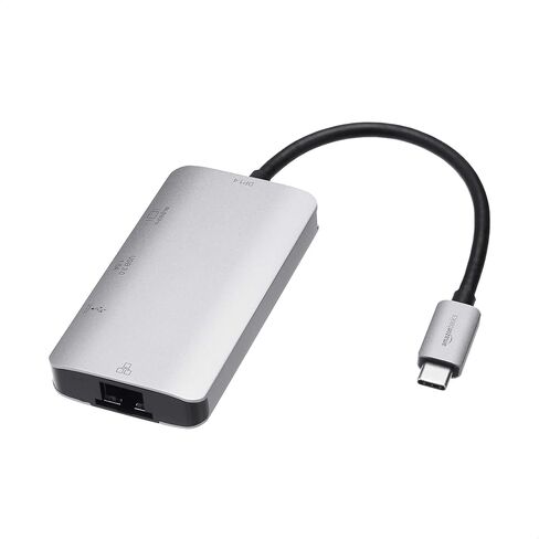 محول Amazon Basics 4 في 1 USB-C مع HDMI ومنفذ Ethernet وUSB 3.0 وشحن PD بقوة 100 واط، متوافق مع Thunderbolt 3، رمادي، 3.35 × 1.77 × 0.51 بوصة in Saudi Arabia
