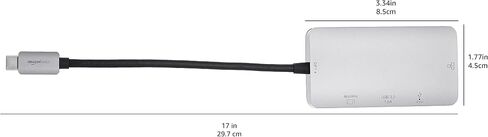 محول Amazon Basics 4 في 1 USB-C مع HDMI ومنفذ Ethernet وUSB 3.0 وشحن PD بقوة 100 واط، متوافق مع Thunderbolt 3، رمادي، 3.35 × 1.77 × 0.51 بوصة in Saudi Arabia