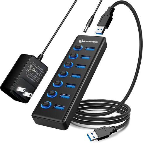 موزع USB 3.2 ذو 7 منافذ، موزع بيانات USB مع مفاتيح تشغيل/إيقاف فردية وأضواء، متوافق مع أجهزة الكمبيوتر المحمول والكمبيوتر الشخصي وMacBook وMac Pro وMac mini وiMac وSurface Pro والمزيد in Saudi Arabia