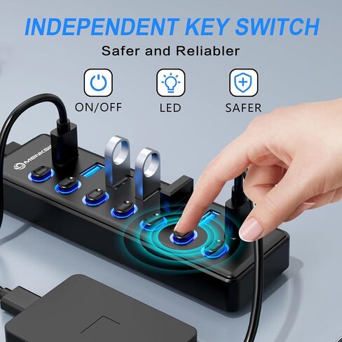 موزع USB 3.2 ذو 7 منافذ، موزع بيانات USB مع مفاتيح تشغيل/إيقاف فردية وأضواء، متوافق مع أجهزة الكمبيوتر المحمول والكمبيوتر الشخصي وMacBook وMac Pro وMac mini وiMac وSurface Pro والمزيد in Saudi Arabia