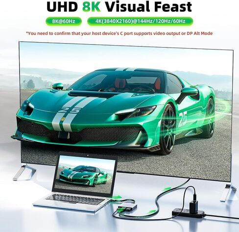 محول USB C إلى DisplayPort 8K 60 هرتز، التوصيل والتشغيل، دعم وضع DP ALT in Saudi Arabia