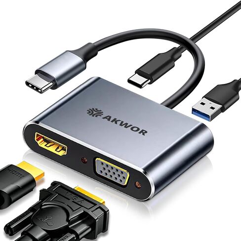 USB C to HDMI VGA Adapter for Dual Monitor, 4 in 1 USB C Hub with 4K HDMI, 1080P VGA, USB 3.0 5Gbps, 100W PD, Laptop Docking Station Compatible for MacBook Air/Pro, Dell XPS, Surface, iMac More in Saudi Arabia