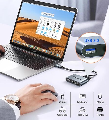 USB C to HDMI VGA Adapter for Dual Monitor, 4 in 1 USB C Hub with 4K HDMI, 1080P VGA, USB 3.0 5Gbps, 100W PD, Laptop Docking Station Compatible for MacBook Air/Pro, Dell XPS, Surface, iMac More in Saudi Arabia