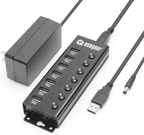 USBGear 7-Port USB Hub 3.2 Gen 1 – Mountable SuperSpeed Data Hub with USB Ports for Laptop, PC, Desktop, and More, 5V/4A Power Adapter with Type-A to Type-B Cable (3ft), Computer Accessories in Saudi Arabia