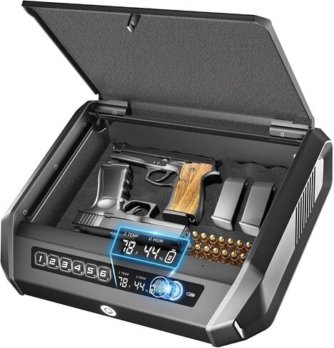 Gun Safe with LCD Display, ≤0.1s Quick Access Large Handgun Safe for Pistols, Hand Gun Lock Box with Fingerprint, Keypad, Key, Car, Home, Bedside, Nightstand, AA Battery Emergency Power in Saudi Arabia