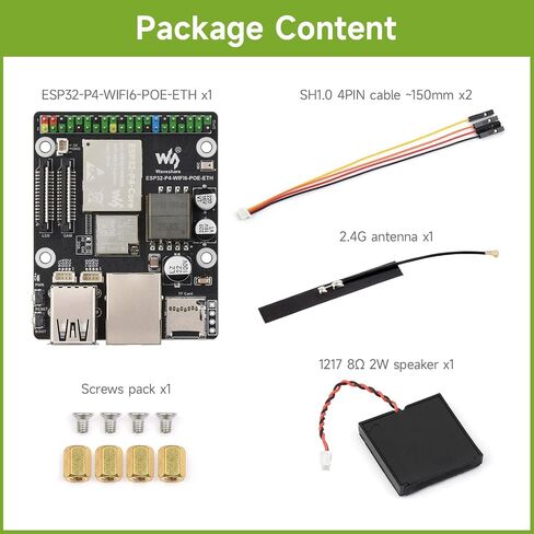 Waveshare ESP32-P4-WIFI6-POE-ETH High-Performance Development Board, Based On ESP32-P4 and ESP32-C6, Supports Wi-Fi 6 and BLT 5 (LE), PoE Module, Bundle with Speaker and Cables (5 Items) in Saudi Arabia