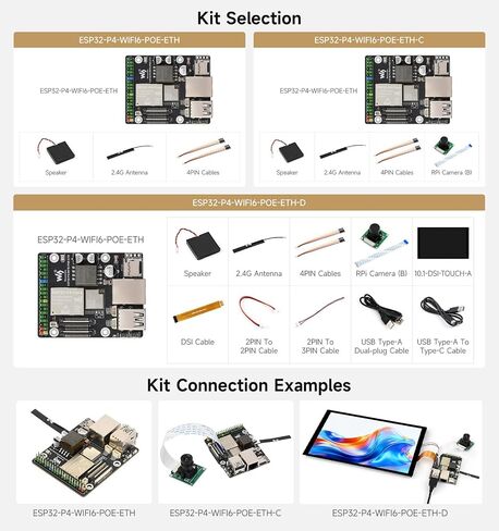 Waveshare ESP32-P4-WIFI6-POE-ETH High-Performance Development Board, Based On ESP32-P4 and ESP32-C6, Supports Wi-Fi 6 and BLT 5 (LE), PoE Module, Bundle with Speaker and Cables (5 Items) in Saudi Arabia