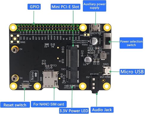 ASHATA 3G/4G LTE Base Hat for 4/3/2/B+ Module, PCLaptopComputer Board to USB, Built in Nano SIM Card Socket,Clipin Mini PCIE Socket in Saudi Arabia