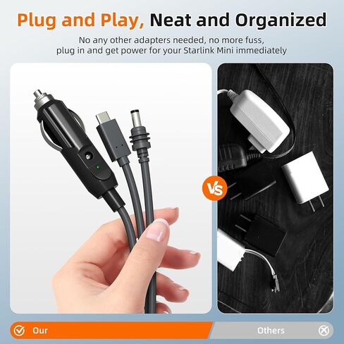RVMARINEPAT Starlink Mini 3 in 1 Cable Power Cable 10FT/3M, 3-in-1 USB-C to DC Starlink Power Cord, Cigarette Charging Adapter Starlink Mini Accessories in Saudi Arabia