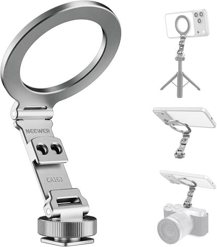 NEEWER Magnetic Tripod Phone Mount Cold Shoe Adapter, Aluminum Compact Lightweight Portable Phone Holder Attachment for Camera, Compatible with MagSafe iPhone Samsung Android Video Recording, CA163 in Saudi Arabia