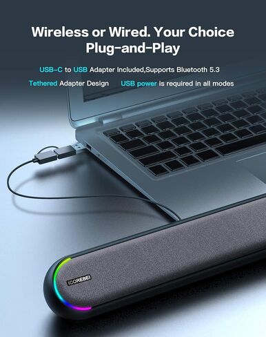 Desktop Computer Speakers, Stereo Soundbar, Bluetooth 5.3, USB/USB-C Power and Audio Transmission, Plug-and-Play, Compatible with PC, Mac, Laptops, Monitors, RGB Lighting, Wired Gaming Speakers in Saudi Arabia