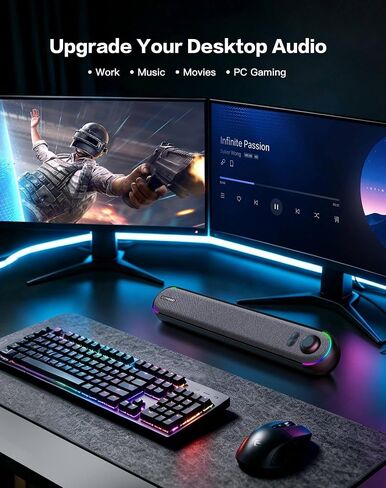 Desktop Computer Speakers, Stereo Soundbar, Bluetooth 5.3, USB/USB-C Power and Audio Transmission, Plug-and-Play, Compatible with PC, Mac, Laptops, Monitors, RGB Lighting, Wired Gaming Speakers in Saudi Arabia