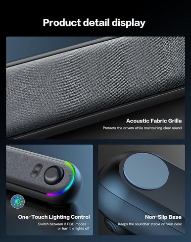 Desktop Computer Speakers, Stereo Soundbar, Bluetooth 5.3, USB/USB-C Power and Audio Transmission, Plug-and-Play, Compatible with PC, Mac, Laptops, Monitors, RGB Lighting, Wired Gaming Speakers in Saudi Arabia