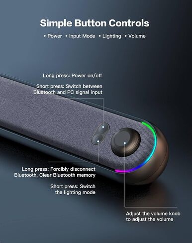 Desktop Computer Speakers, Stereo Soundbar, Bluetooth 5.3, USB/USB-C Power and Audio Transmission, Plug-and-Play, Compatible with PC, Mac, Laptops, Monitors, RGB Lighting, Wired Gaming Speakers in Saudi Arabia