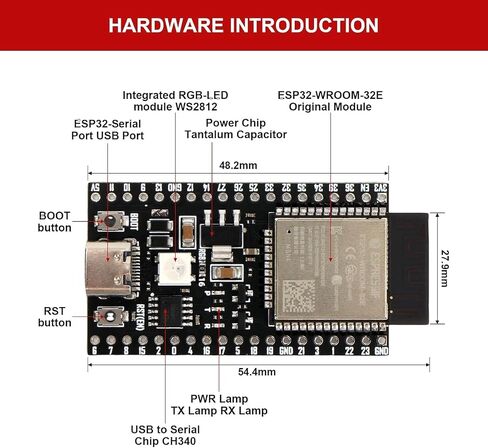 2 Pack ESP32-DevKitC-32E Development Board for IoT Smart Home/Industrial Control, Dual-Core 240MHz Wi-Fi + Bluetooth 5.0 with USB-C, Original ESP32-WROOM-32E Module (Arduino/Python/IDF) (8M) in Saudi Arabia
