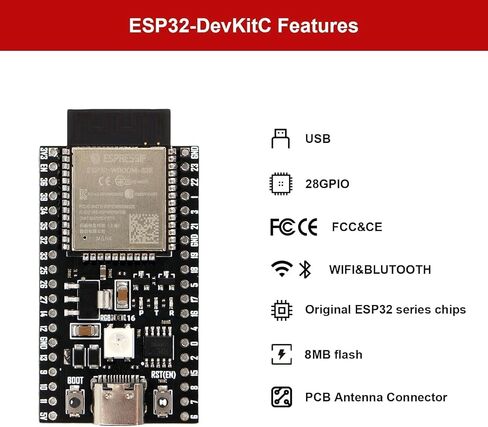 2 Pack ESP32-DevKitC-32E Development Board for IoT Smart Home/Industrial Control, Dual-Core 240MHz Wi-Fi + Bluetooth 5.0 with USB-C, Original ESP32-WROOM-32E Module (Arduino/Python/IDF) (8M) in Saudi Arabia