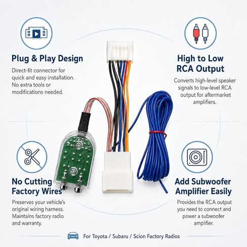 Car Subwoofer Amplifier Converter for Toyota Subaru Scion, Tundra Tacoma Prius Plug-and-Play High to Low RCA Adapter, No Cutting Car Audio Wire Harness in Saudi Arabia