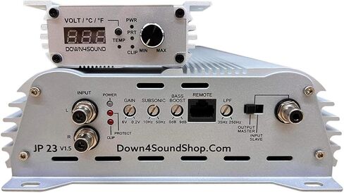 DOWN4SOUND JP23 V1.5 Elite White Silver | Monoblock Amplifier - 2300W RMS, 1-Ohm Stable, Linkable for Car Audio Systems, High-Performance Bass Amplifier for 2000W Subwoofer Setup in Saudi Arabia