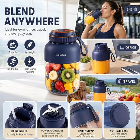 Portable Wireless Juicer Cup,Rechargeable Electric Juicer Blender Cup with 38 Blades,Smoothie Protein Shake Blender,Travel Use in Saudi Arabia