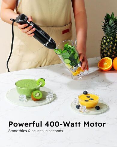 Sangcon Immersion Blender Handheld, 3-in-1 Hand Blender Electric, 400W Handheld Licuadora de mano, Stainless Steel Blade Stick Mixer with Whisk, Milk Frother Attachments Black in Saudi Arabia
