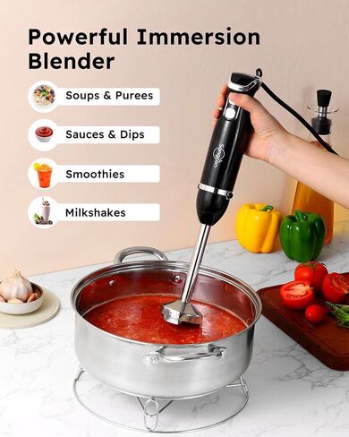 Sangcon Immersion Blender Handheld, 3-in-1 Hand Blender Electric, 400W Handheld Licuadora de mano, Stainless Steel Blade Stick Mixer with Whisk, Milk Frother Attachments Black in Saudi Arabia