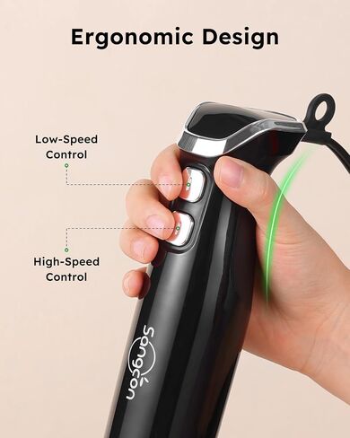 Sangcon Immersion Blender Handheld, 3-in-1 Hand Blender Electric, 400W Handheld Licuadora de mano, Stainless Steel Blade Stick Mixer with Whisk, Milk Frother Attachments Black in Saudi Arabia