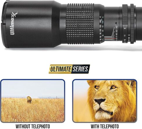 Ultimaxx 500mm f/8 Multi-Coated Preset Telephoto Lens Includes T-Mount Adapter for Canon EF Mount & Microfiber Cleaning Cloth - Compatible with SLR/DSLR Cameras in Saudi Arabia