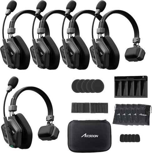 Accsoon Como II Wireless Intercom Headset System Full-Duplex 1.9GHZ 400M/1312FT Range, 5-Person 10H+ Team Communication Headset Intercom with Noise Cancellation for Live Streaming Movie Shoot Talk in Saudi Arabia