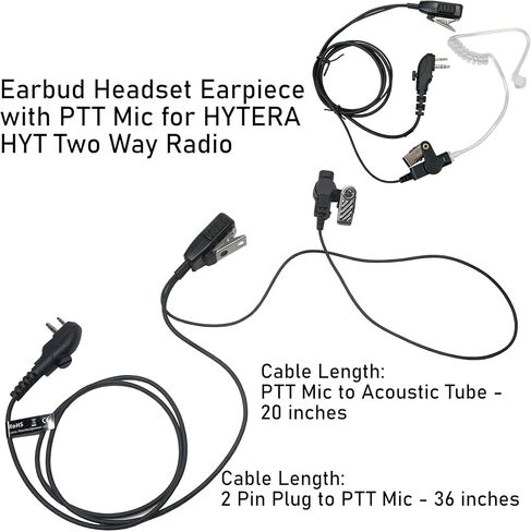 MaximalPower Earpiece Headset Compatible with HYT Hytera BD502 TC-508 PD502 PD562 TC-580 Radio Walkie Talkie PTT Transparent Acoustic Tube (2 Earpiece + 2 Pair Earmold) in Saudi Arabia