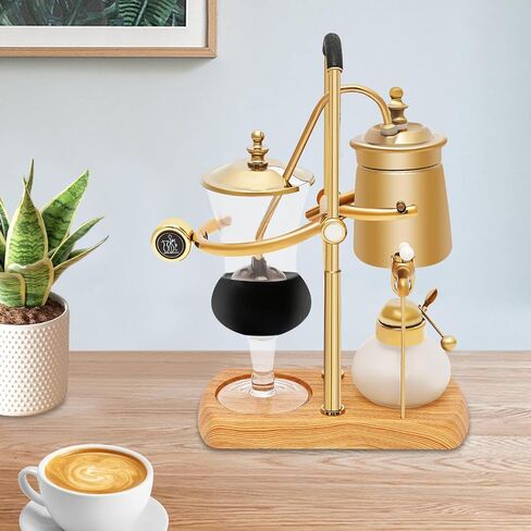 Golden Balance Siphon Coffee Maker, 400ml Retro Gravity Vacuum Coffee Brewer with Borosilicate Glass, Auto Extinguish Alcohol Lamp Complete Kit for Home Kitchen Coffee Shops Beverage Stores in Saudi Arabia