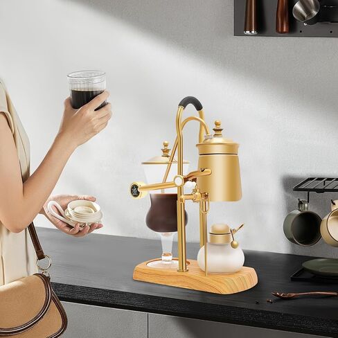 Golden Balance Siphon Coffee Maker, 400ml Retro Gravity Vacuum Coffee Brewer with Borosilicate Glass, Auto Extinguish Alcohol Lamp Complete Kit for Home Kitchen Coffee Shops Beverage Stores in Saudi Arabia