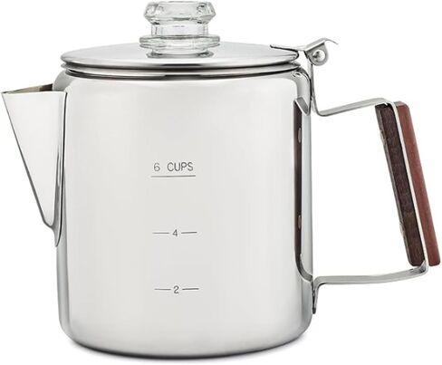 Coffee Pot with Wood-Look Handle Portable Stainless Steel Coffee Pot No Electricity for Camping, Silver, 12 Cups in Saudi Arabia