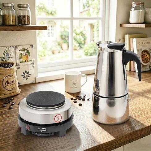 6 Cup Coffee Pot, Stainless Steel Electric Espresso Maker, 300ml Portable Cuban Mocha Coffee Maker, Classic Brewing Greca Cafe Mochawith Removable Base for Home Travel in Saudi Arabia