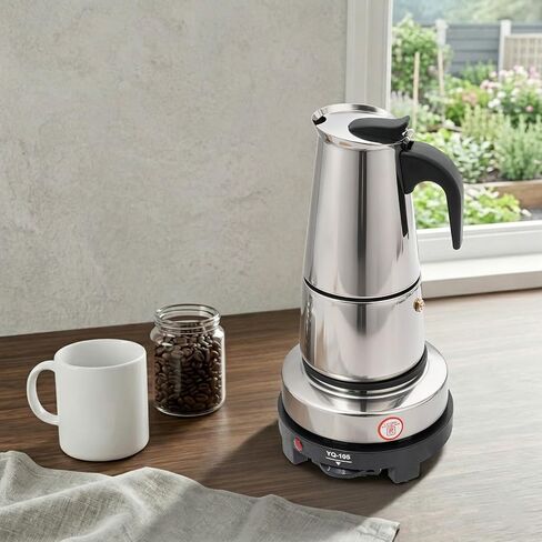6 Cup Coffee Pot, Stainless Steel Electric Espresso Maker, 300ml Portable Cuban Mocha Coffee Maker, Classic Brewing Greca Cafe Mochawith Removable Base for Home Travel in Saudi Arabia