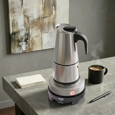 6 Cup Coffee Pot, Stainless Steel Electric Espresso Maker, 300ml Portable Cuban Mocha Coffee Maker, Classic Brewing Greca Cafe Mochawith Removable Base for Home Travel in Saudi Arabia
