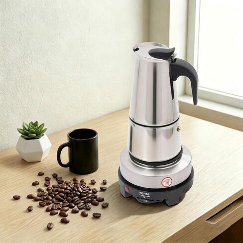 6 Cup Coffee Pot, Stainless Steel Electric Espresso Maker, 300ml Portable Cuban Mocha Coffee Maker, Classic Brewing Greca Cafe Mochawith Removable Base for Home Travel in Saudi Arabia