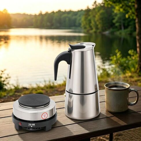 6 Cup Coffee Pot, Stainless Steel Electric Espresso Maker, 300ml Portable Cuban Mocha Coffee Maker, Classic Brewing Greca Cafe Mochawith Removable Base for Home Travel in Saudi Arabia