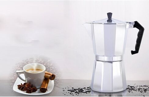 Pot Cup Aluminum Coffee Maker Espresso Percolator Cappuccino Pot with Sturdy Handle Design Suitable for Home Office Use, Silver, 6 Cups in Saudi Arabia