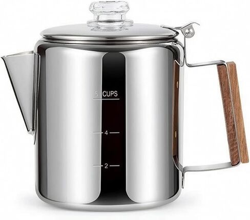 Coffee Pot with Strainer Stainless Steel Coffee Pot with Wooden Handle Portable for Camping, 6 Cups Approx. 900-1500ML in Saudi Arabia