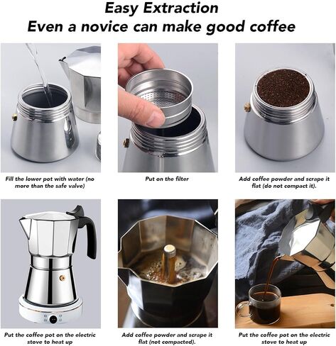 150ML Non Electric Coffee Percolators, Octagonal Stovetop Coffee Maker, Rustproof Manual Italian Coffee Brewer Compatible with Gas Induction Stove for Home Camping Travel in Saudi Arabia